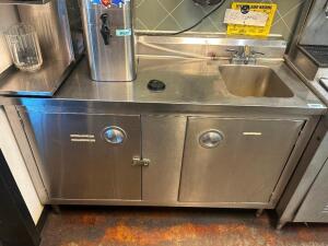 55" ALL STAINLESS BEVERAGE COUNTER W/ LOWER STORAGE.