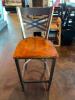 (2) CROSS BACK METAL BAR STOOLS W/ WOODEN SEATS - 3