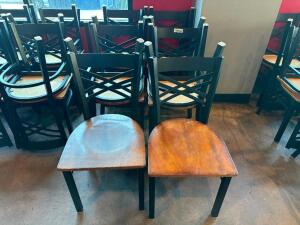 (10) CROSS BACK METAL CHAIRS W/ WOOD SEATS.