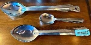 (8) ASSORTED STAINLESS SERVING SPOONS