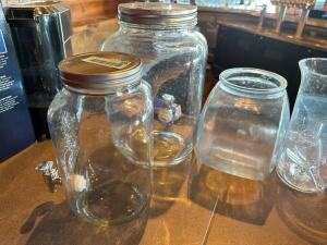 (3) ASSORTED GLASS JARS.