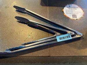 (3) LONG STAINLESS TONGS