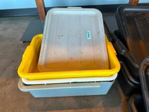 (3) ASSORTED PLASTIC BUS TUBS W/ LIDS