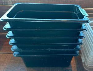 (6) 1/3 SIZE BLACK PLASTIC INSERTS . NO LIDS