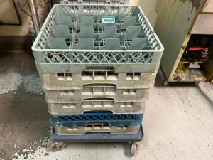 (6) ASSORTED GLASS RACKS W/ DOLLY