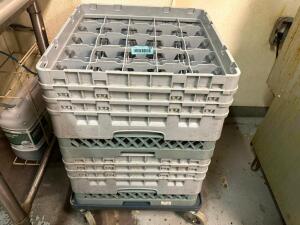 (5) ASSORTED GLASS RACKS W/ DOLLY