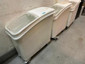 (3) 15 GALLON ROLL ABOUT INGREDIENTS BINS W/ CONTENTS