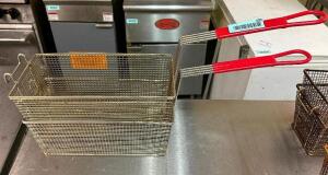 (2) DEEP FRYER BASKETS W/ RED COATED HANDLES