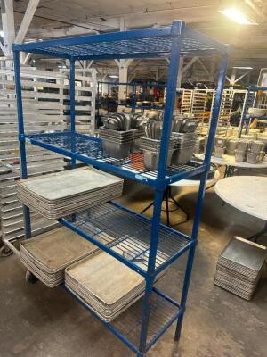 48" X 18" FOUR TIER BLUE METAL SHELF.