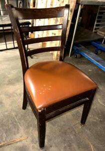 (4) WOODEN LADDER BACK CHAIRS W/ LIGHT TAN SEAT CUSHION