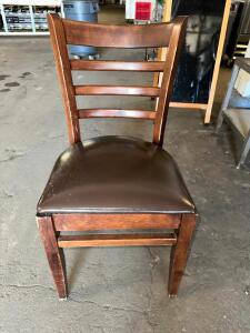 (8) WOODEN LADDER BACK CHAIRS W/ BROWN SEAT CUSHION