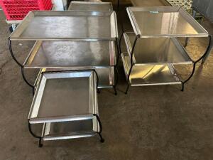 (3) PIECE STAINLESS BUFFET PLATTER STANDS W/ TRAYS