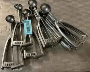 (5) STAINLESS FRUIT SCOOPS.