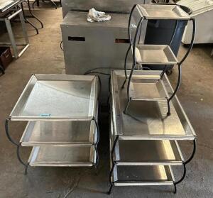 (3) PIECE STAINLESS BUFFET PLATTER STANDS W/ TRAYS