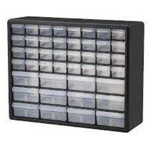 DESCRIPTION: (1) STORAGE DRAWER BIN CABINET BRAND/MODEL: AKRO-MILLS #8TTD7 INFORMATION: BLACK / GRAY SIZE: 20 IN X 6 1/2 IN X 15 3/4 IN, 44 DRAWERS, S