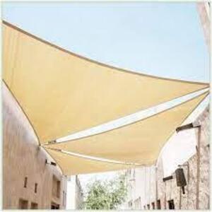 DESCRIPTION: (3) HEAVY DUTY SHADE SAIL BRAND/MODEL: X-POSE INFORMATION: TAN SIZE: 185 GSM, 10' X 10' X 10' RETAIL$: $27.99 EA QTY: 3