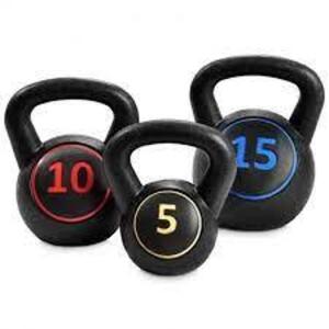 DESCRIPTION: (1) SET OF (3) KETTLEBALL BRAND/MODEL: BEST CHOICE SIZE: 10,15,20 LB RETAIL$: $40.00 EA QTY: 1