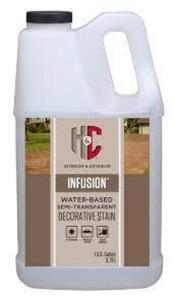 DESCRIPTION: (1) WATER BASED SEMI TRANSPARENT DECORATIVE STAIN BRAND/MODEL: H&C INFUSION SIZE: 1 GALLON RETAIL$: $120.78 EA QTY: 1