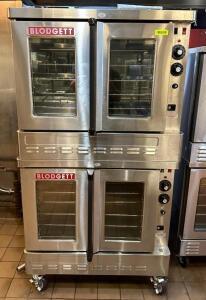 DESCRIPTION: DOUBLE STACK GAS CONVECTION OVEN ON CASTERSWS BRAND/MODEL: BLODGETT INFORMATION: IN GREAT SHAPE LOCATION: KITCHEN QTY: 1