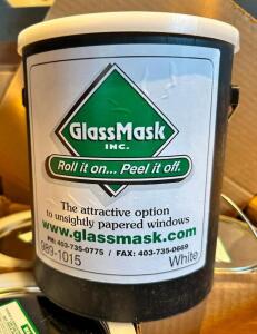 NAME: (3)- FULL CANS OF GLASS MASK PAINT DESCRIPTION: (3)- FULL CANS OF GLASS MASK PAINT BRAND / MODEL: GLASS MASK ADDITIONAL INFORMATION: WHITE COLOR