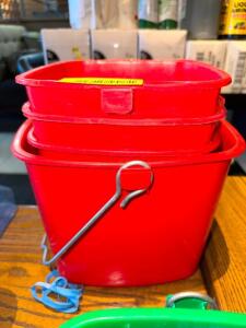 NAME: ASSORTED SIZED BUCKETS DESCRIPTION: ASSORTED SIZED BUCKETS LOCATION: MAIN DINING QTY: 1