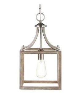 BOSWELL QUARTER 1-LIGHT BRUSHED NICKEL MINI-PENDANT WITH WEATHERED WOOD ACCENTS