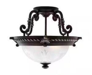 BERCELLO ESTATES 15 IN. 2-LIGHT VOLTERRA BRONZE SEMI-FLUSH MOUNT WITH ETCHED GLASS SHADE