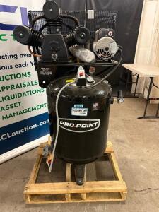 DESCRIPTION PRO POINT 60 GALLON AIR COMPRESSOR BRAND / MODEL: PRO POINT 8475006 ADDITIONAL INFORMATION 230 VOLT, 1 PHASE. RETAIL PRICE: $2,300 QTY 1