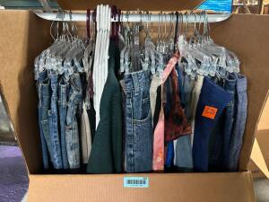 DESCRIPTION GARMENT WARDROBE W/ CONTENTS - ASSORTED COSTUME JEANS ADDITIONAL INFORMATION NO BLOOD OR DIRT THIS LOT IS: ONE MONEY QTY 1