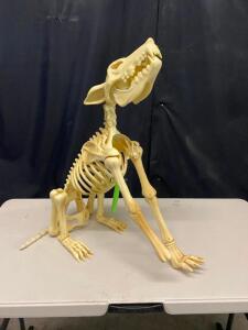 DESCRIPTION 24" PLASTIC DEMON DOG SKELETON W/ BATTERY POWERED LED EYES. QTY 1