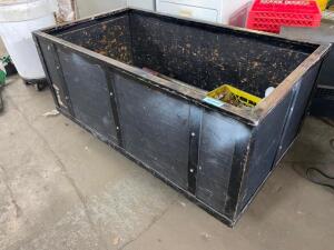 DESCRIPTION 60" WOODEN JOB BOX W/ METAL BANDING AND ASSORTED SCAFFOLDING POLES AND HARDWARE. QTY 1