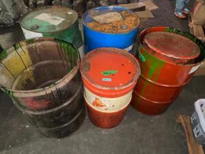 DESCRIPTION (6) ASSORTED METAL BARRELS THIS LOT IS: ONE MONEY QTY 1