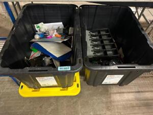 DESCRIPTION (2) PLASTIC TOTES AND CONTENTS - OFFICE SUPPLIES THIS LOT IS: ONE MONEY QTY 1