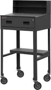 DESCRIPTION: (1) SHOP WORK DESK BRAND/MODEL: DURHAM INFORMATION: GRAY, STEEL SIZE: 2 SHELVES, NO WHEELS INCLUDED RETAIL$: $549.00 EA QTY: 1