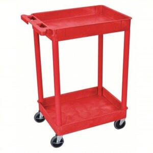 DESCRIPTION: (1) UTILITY CART WITH DEEP LIPPED SHELVES BRAND/MODEL: PRODUCT NUMBER #13W630 INFORMATION: RED, PLASTIC SIZE: 300 LB LOAD CAPACITY, 24 IN