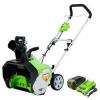 DESCRIPTION: (1) SNOW THROWER BRAND/MODEL: GREENWORKS #SNF301 INFORMATION: GREEN SIZE: 16" RETAIL$: $349.99 EA QTY: 1