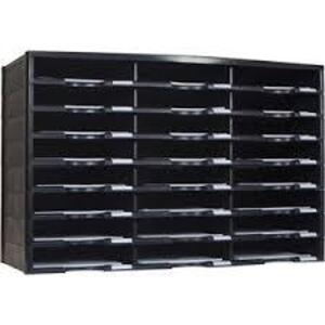 DESCRIPTION: (1) STACKABLE LITERATURE STORAGE RACK BRAND/MODEL: STOREX INFORMATION: BLACK, PLASTIC RETAIL$: $82.73 EA QTY: 1