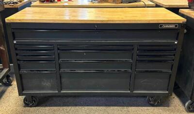 TOOLCHEST ON CASTERS WITH WOODEN WORKTOP AND ELECTRICAL HOOKUP