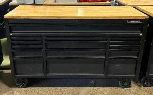 TOOLCHEST ON CASTERS WITH WOODEN WORKTOP AND ELECTRICAL HOOKUP