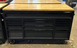 TOOLCHEST ON CASTERS WITH WOODEN WORKTOP AND ELECTRICAL HOOKUP