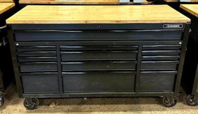 TOOLCHEST ON CASTERS WITH WOODEN WORKTOP AND ELECTRICAL HOOKUP