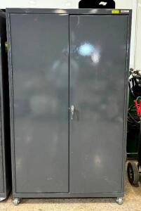 2-DOOR STORAGE BIN CABINET ON CASTERS