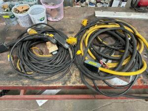 (1) LOT OF ASSORTED CABLE, ELECTRICAL EXTENSIONS, AND CORD.