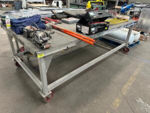 10' X 5' HEAVY DUTY METAL FABRICATION TABLE. ON CASTERS