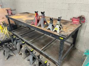 10' X 4' HEAVY DUTY METAL FABRICATION TABLE. ON CASTERS