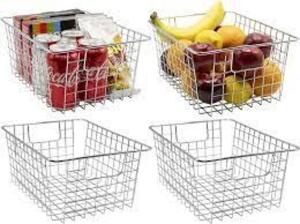 DESCRIPTION: (3) BOX OF (4) WIRE STORAGE BASKETS INFORMATION: CHROME SIZE: LARGE RETAIL$: $29.66 TOTAL QTY: 3