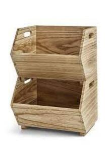 DESCRIPTION: (1) SET OF (2) STACKING BINS BRAND/MODEL: BETTER HOME AND GARDENS SIZE: NATURAL WOOD RETAIL$: $20.00 EA QTY: 1