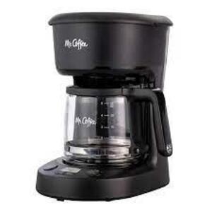 DESCRIPTION: (1) MINI COFFEE MAKER BRAND/MODEL: MR COFFEE INFORMATION: BLACK SIZE: 5 CUP RETAIL$: $20.00 EA QTY: 1