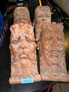 (4) WOODEN NICKLE CORBEL HEADS