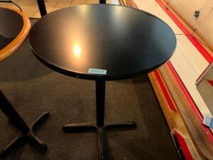 30" ROUND BLACK TABLE TOP W/ PUB BASE.